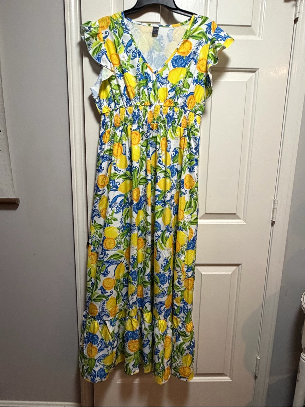 SHEIN Yellow & Blue Lemon Print Maxi Dress